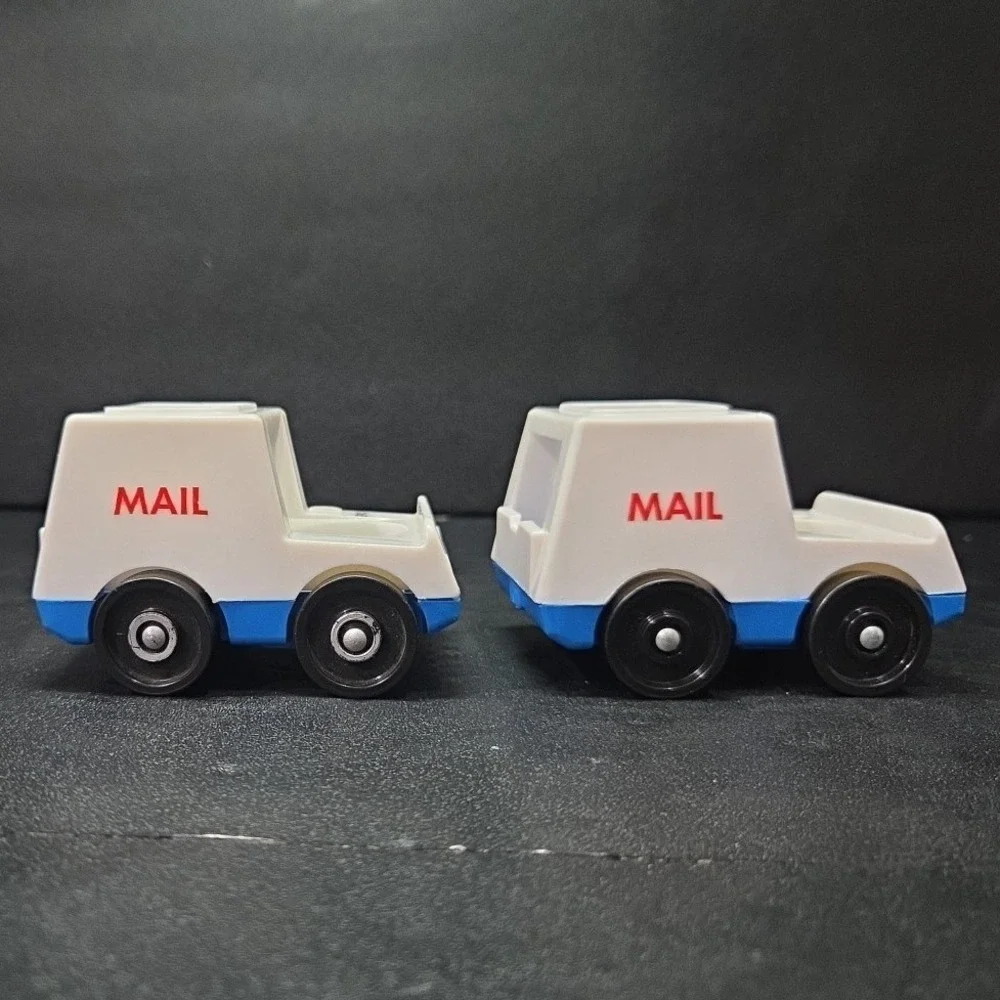 Fisher Price Little People Mail Trucks, Set of 2, Vintage White Blue Plastic Toy